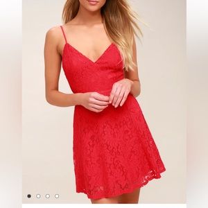Lulu’s Magnolia Blossom Red Lace Skater Dress